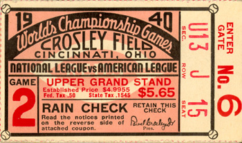 Cincinnati Reds 1940 World Series Ticket